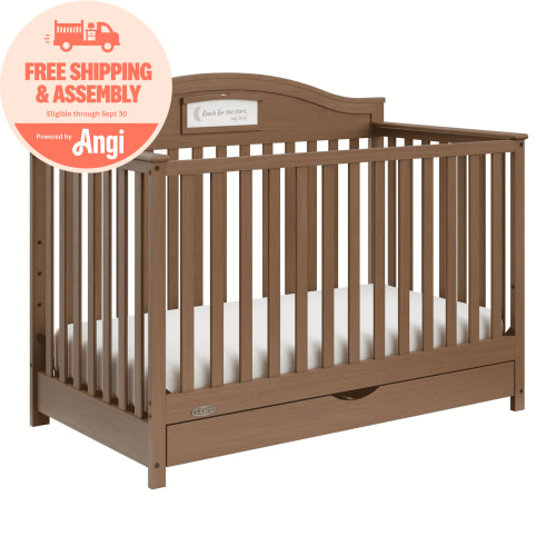 Graco Story 5-in-1 Convertible Baby Crib with Drawer and Reversible Headboard, Hazelnut