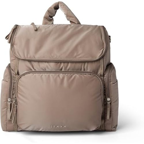 Staya Large Diaper Bag Backpack – Travel Baby Bag for Mom, Aesthetic Minimalist Diaper Bag with Multiple Compartments, Lightweight & Functional (Taupe)