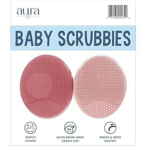S&T INC. Exfoliating and Massaging Cradle Cap Bath Brushes for Baby, Silicone - 2 Inch x 2.5 Inch, Pink, 2 Pack
