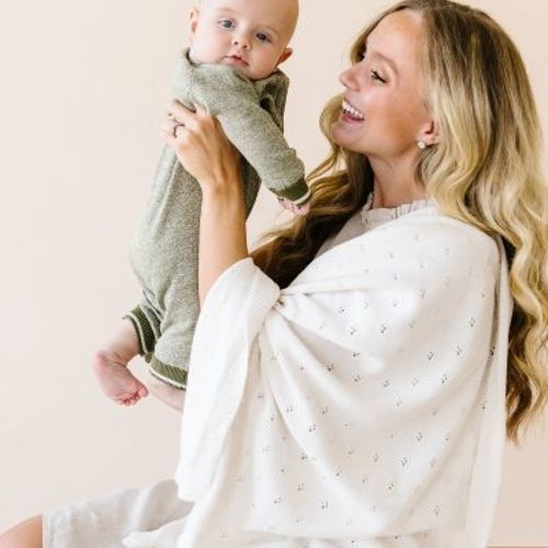 Makemake Organics Organic Cotton Pointelle Baby Knit Blanket - Ivory