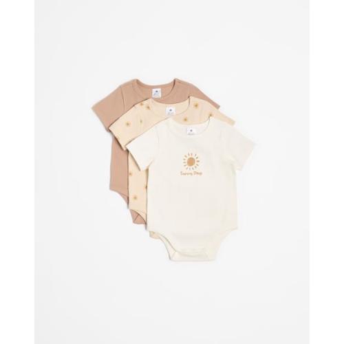 Baby Organic Cotton Print Rib Bodysuit 3 Pack