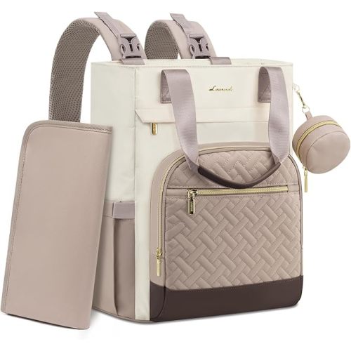 LOVEVOOK Diaper Bag Backpack, Large Capacity Portable Baby Bag with Foldable Diaper Changing Pad, Waterproof Baby Diaper Bags Gift for Mon Dad, Ivory Khaki