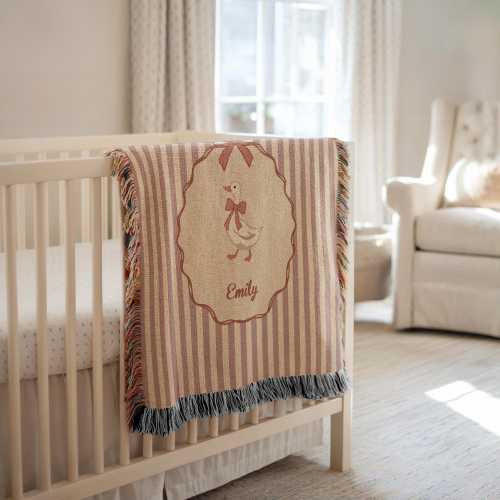 Personalized Goose Woven Baby Blanket, Baby Goose Woven Blanket, Goose Nursery Decor Custom Baby Blanket, Baby Shower Goose, Baby Gift