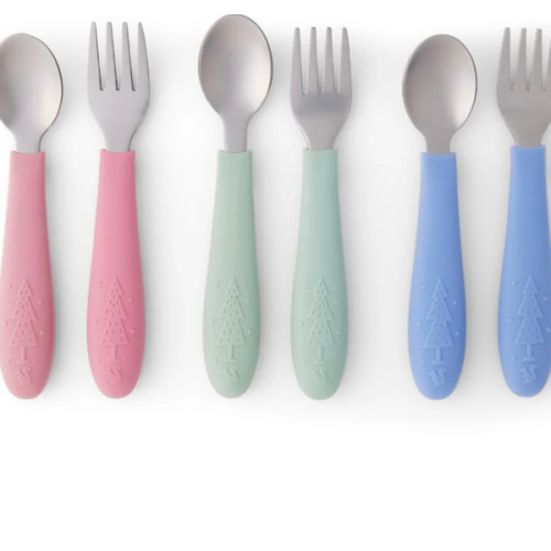 Babies/Toddler Stainless Steel Spoons + Forks with Silicone Handle