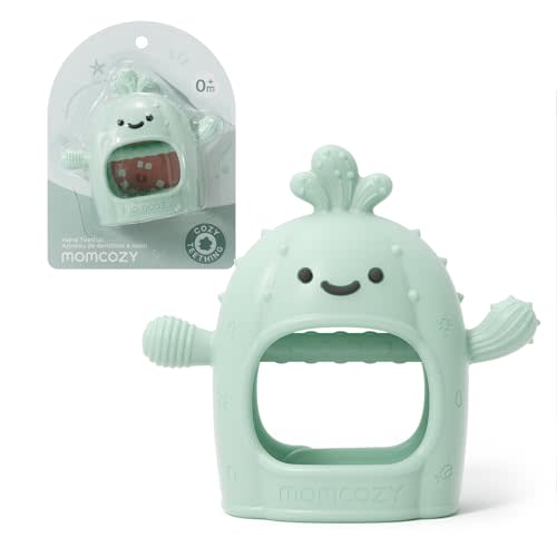 Momcozy Baby Teething Toys, Food Grade Silicone Baby Teether,Teething Mitten for Babies 0–6 Months,Teethers for Babies 6–12 Months,Anti Drop Wrist Teether with Multiple Chew Points, Mint Green