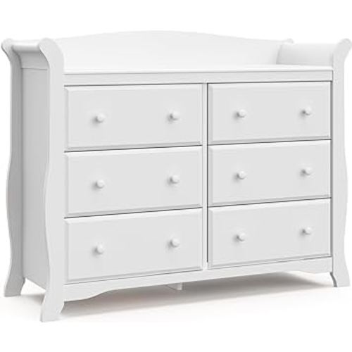 Storkcraft Avalon 6 Drawer Double Dresser (White) – Dresser for Kids Bedroom, Nursery Dresser Organizer, Chest of Drawers for Bedroom with 6 Drawers, Classic Design for Children’s Bedroom
