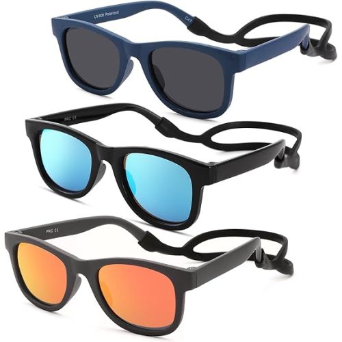 COASION Bendable Flexible Polarized Newborn Baby Sunglasses with Silicon Strap for Infant Boys Girls Age 0-12 Months CA9042