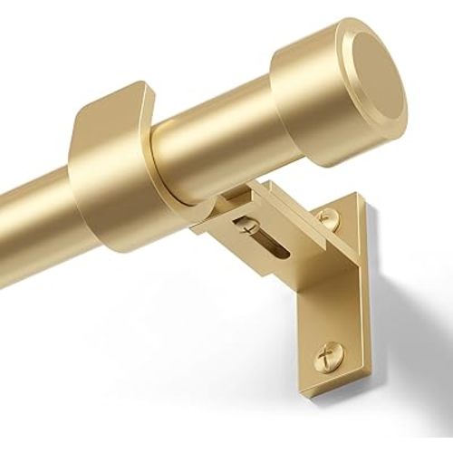 Gold Curtain Rod 36-88 Inches Adjustable, 1" Diameter Heavy Duty Window Rod with Solid Aluminum Finials & New Heavy Duty Brackets for Bedroom Living Room Kitchen