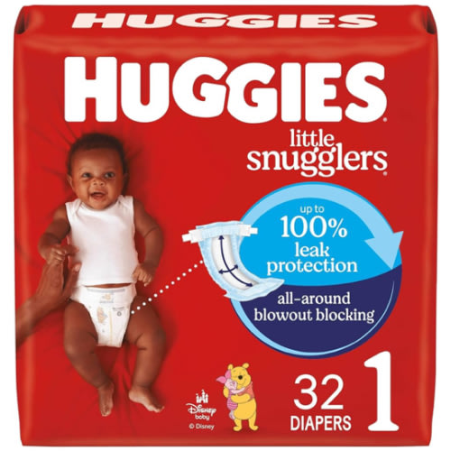 Huggies Size 1 Diapers, Little Snugglers Baby Diapers, Size 1 (8-14 lbs), 32 Count, Packaging May Vary