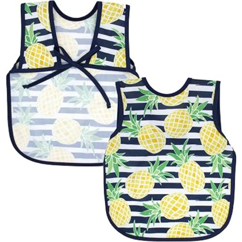 BapronBaby Pineapple Stripes Bapron - No Neck Tie Safer Bib for Baby & Toddler - Soft Waterproof Stain Resistant - Machine Washable - Sz Preschool 3-5yrs