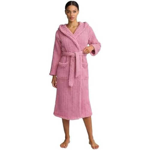 HEARTNICE Fuzzy Soft Robes for Women, Long Plush Hooded Robe Fluffy Warm Bathrobes