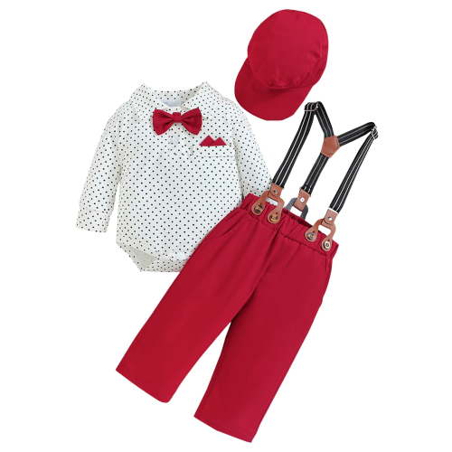 Gubotare Boys Wedding Outfit Toddler Baby Boy Clothes Suit Gentleman Wedding Outfits, Formal Dress Shirt+Bowtie+Vest+Suspender Pants 0 6 Months,(Red 0-6 Months)