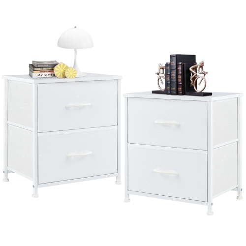 CONCETTA 2-Drawer Fabric Storage Dresser, Small Modern Nightstand, Waterproof Surface, White