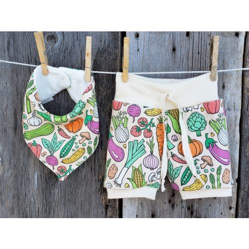 Organic Baby Shorts: Vegetable Print, Summer Outfit, toddler farmers market