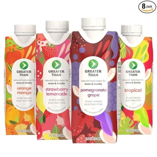 Greater Than Lactation Supplement Support, Coconut Water, Vitamins & Electrolyte Drink for Breastfeeding, Breast Milk & Immune Support, Lactation Cookies Alt, Gluten Free, Low Sugar, 8 Variety Pack