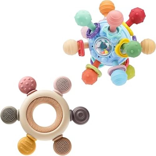 TOHIBEE Baby Montessori Sensory Teething Toy + Baby Teething Ring for 0-6 6-12 Months