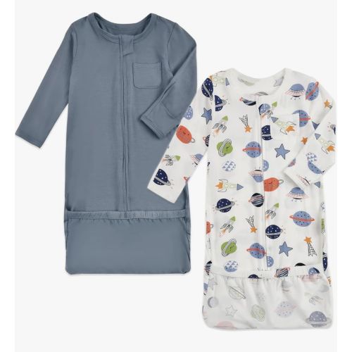 Aablexema Baby Nightgowns Rayon of Bamboo, 2Pcs Newborn Sleeper Gown with 2-way Zipper, Flip Mittens & Foot Cover