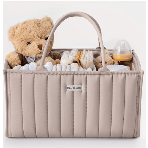 Blissful Diary Baby Diaper Caddy Organizer, Stylish Storage Basket for Newborn Essentials and Diaper Station, Gift for Baby Shower and Registry Must-Have, Sand