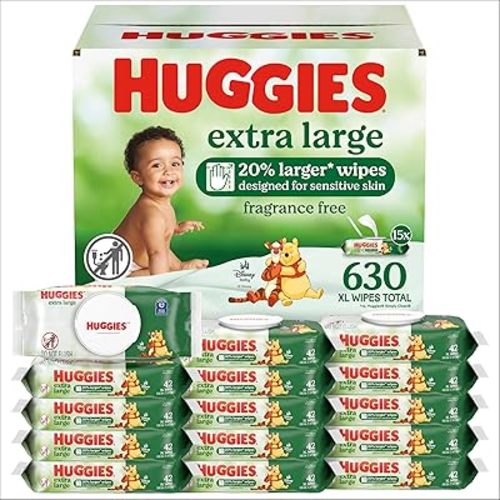 Huggies Extra Large Baby Wipes, Unscented, 15 Flip-Top Packs, 630 XL Wipes Total, Packaging May Vary (Pack of 3)