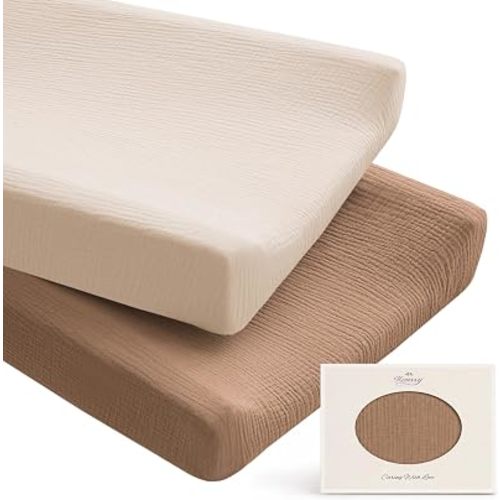 Konssy 100% Cotton Muslin Changing Pad Cover 2 Pack, 32"x16" Standard Fit