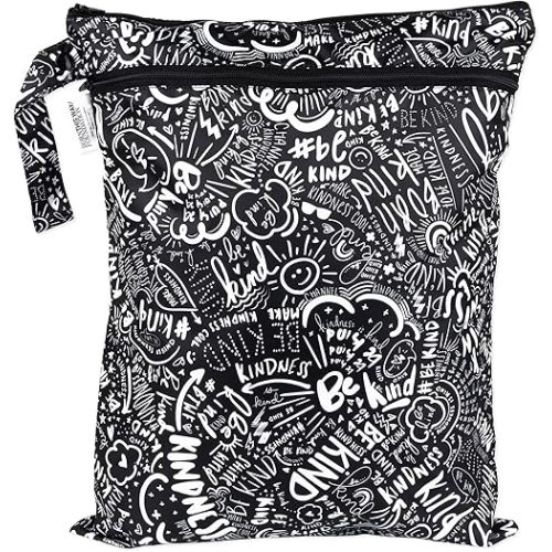 Bumkins Waterproof Wet Dry Bag for Baby, Travel, Swim Suit, Cloth Diapers, Pump Parts, Pool, Beach, Gym Clothes, Toiletry, Hook to Stroller, Daycare, Zipper Reusable Wetdry Packing Pouch, Be Kind
