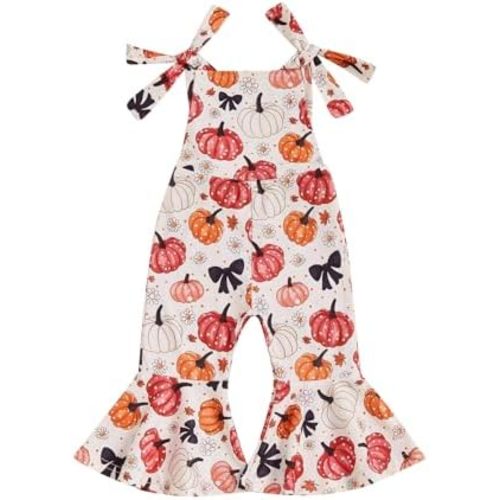 Toddler Baby Girl Bell Bottoms Romper Floral/Butterfly Overalls Suspender Flare Pants One Piece Strap Jumpsuit