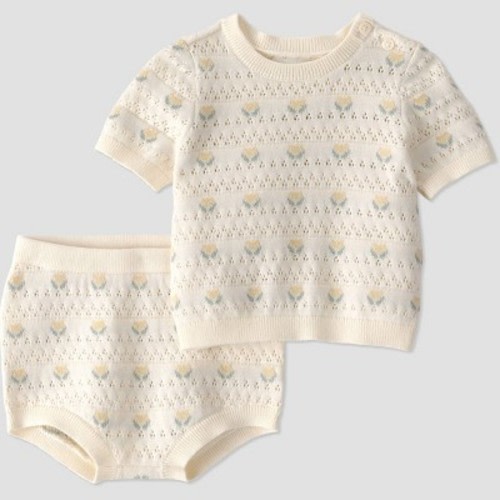 Little Planet by Carter's Baby Girls' Organic 2pc Floral Sweater Set - Ivory 3M