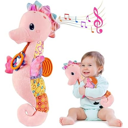Fuzqq Baby Girl Toys 0-6 Months,Infant Musical Stuffed Animals Soft Toy with Bright Colors,Crinkle Sound Paper, Multi-Textures & Rattles,Baby Newborn Toys for 0 3 6 9 12 Months Boy/Girls(Pink)