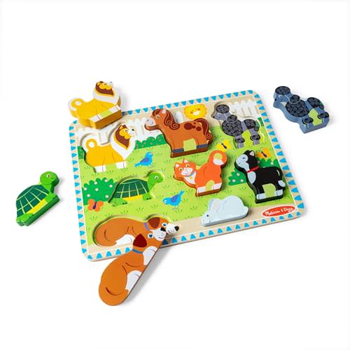 Melissa & Doug Pets Wooden Chunky Puzzle (8 pcs), Educational Screen Free Activity for Toddler, Preschoolers and Kids Ages 2+