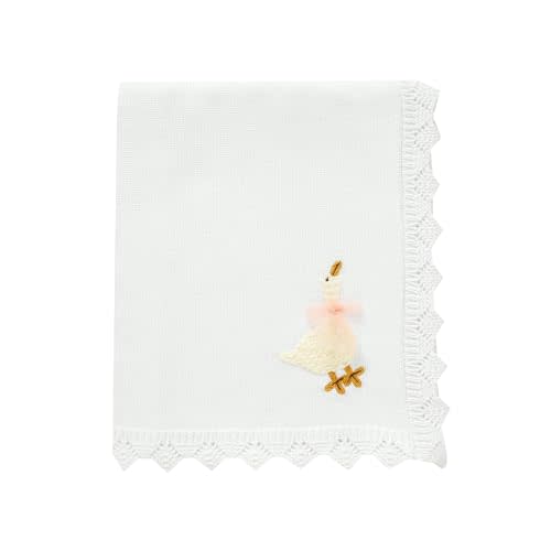 Cotton Baby Blanket Heritage Receiving Cuddle Stroller Crib Blanket | with Cute Embroidered Goose for Boys and Girls 30x40 Inch