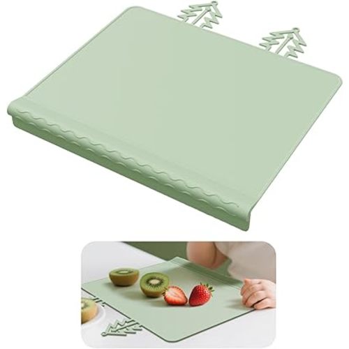 Baby Placemat, Silicone Toddler Edge Table Mat, Baby Proof Dining Table Protector for Toddlers, Multiuse Kids Mat for Eating, Art & Toys, Prevents Scratches & Bumps (Green, 12"x10")