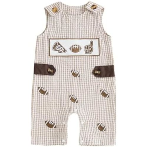 MoZiKQin Baby Boy Football Outfit Rugby Romper Overalls Embroidery Sleeveless Jumpsuit Game Day Outfit Cute Clothes