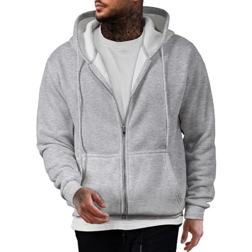 JMIERR Mens Full Zip Casual Cotton Hooded Fleece Drawstring Hoodies Pullover Sweatshirts Casual Long Sleeve Shirts