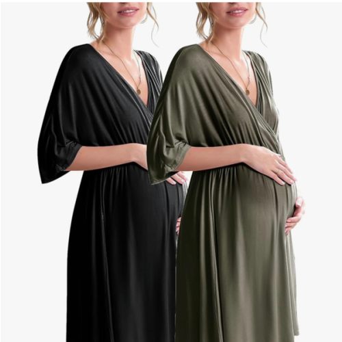 Ekouaer 3 in 1 Labor/Delivery/Hospital Gown 2 Pack Maternity Dress Nursing Nightgown Sleepwear