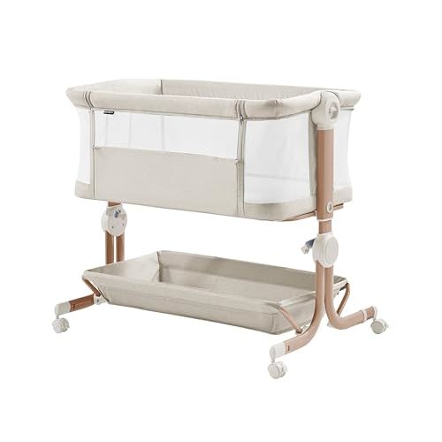 Baby Bassinet, 3-in-1Bassinet Bedside Sleeper with Wheels, Large Storage Basket, Cozy Mattress, Full Mesh Sides, 6-Height Adjustable,1-7°Anti-Reflux Incline, Easy Folding Portable Bassinet for Newborn