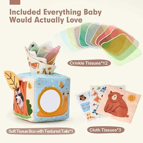 hahaland Baby Tissue Box Toy - Baby Toys 6-12 Months Montessori Toys for 6 Month Old Must Haves - Babies Boy Girl Gifts 6 7 8 9 10 12 Month Old Sensory Pulling Play Scarf Toys 1 Year Old Birthday Gift