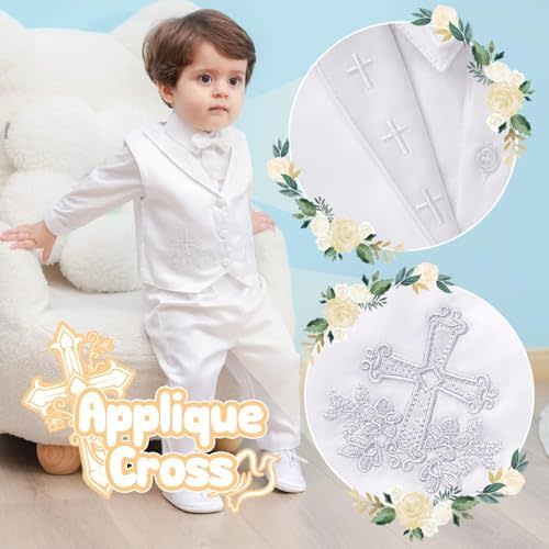 Booulfi Christening Baptism Outfits for Boys Formal Dress White Baby Suit