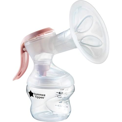 Tommee Tippee Made for Me Single Manual Breast Pump, Wireless and Portable Breastfeeding Supplies, Ergonomic Hand Pump, Massaging Cushions, Direct Pump to Bottle Transition