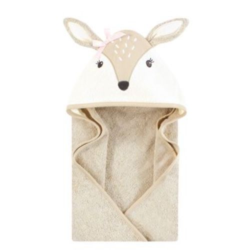 Hudson Baby Infant Girl Cotton Poly Animal Face Hooded Towel, Classic Fawn, One Size