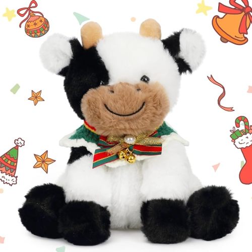 Hopearl Adorable Cow Plush Toy Floppy Dairy Cattle Soft Kawaii Cow Stuffed Animal Cute Birthday Holiday Gift for Boys Girls Kids Toddlers, 9''