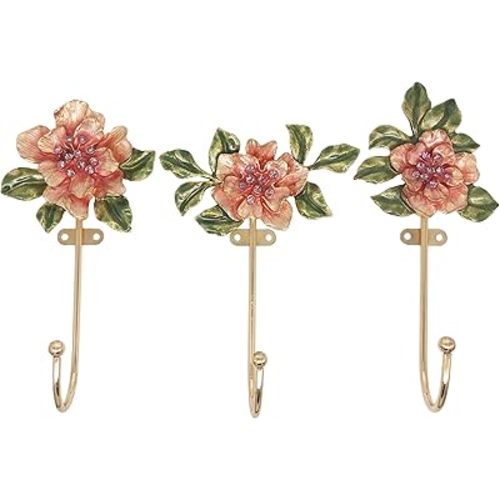 Vintage Flower Shaped Decorative Wall Hooks Rack Hangers for Hanging Clothes Coats Towels Keys Hats, 3 Pack Antique Metal Mounted Wall Hook
