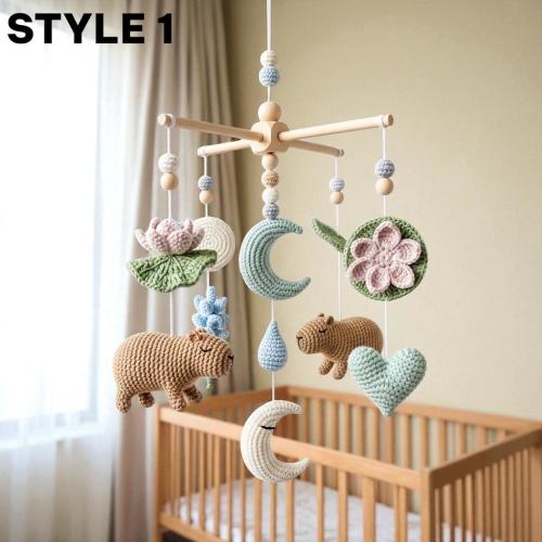 Custom Personalized Crochet Baby Mobile, Capybara Lily Pond Nursery Decor, Moon Flower & Heart, Neutral Boho Crib Mobile Handmade