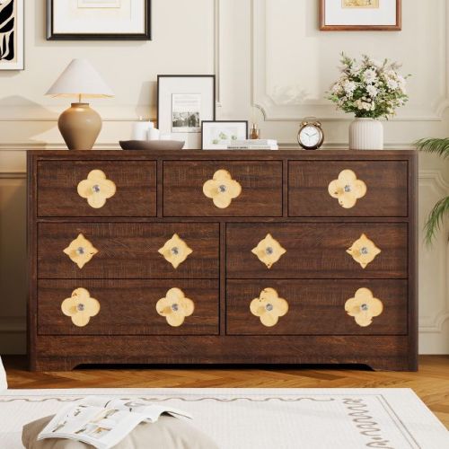7 Drawer Dresser for Bedroom, 54'' Wide Dresser, Chest of Drawers, Wooden Chest with Clothes Storage Cabinet, Decorative Drawer Front