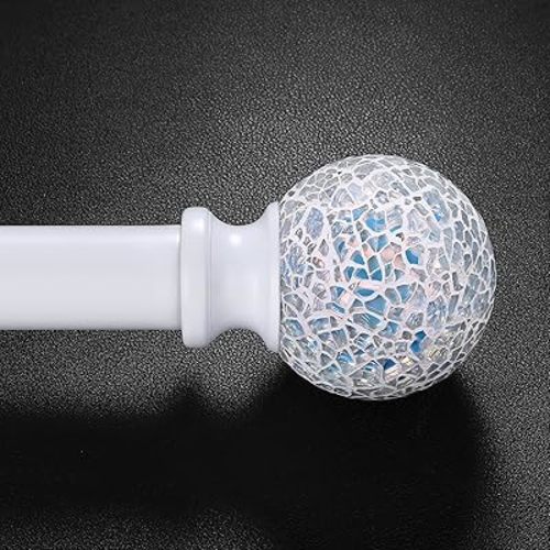White Curtain Rods for Windows 48 to 84 Inch,1 Inch Adjustable Heavy Duty Decorative Mosaic Colourful Ball Curtain Rod, Telescoping Window Rod for Bedroom, White Drapery Rods 36-88"