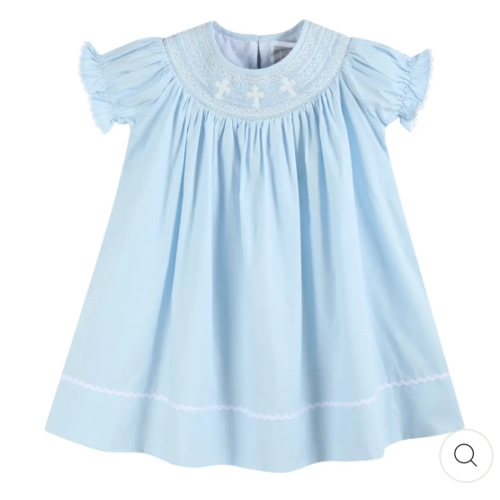 Light Blue Crosses Smocked Bishop Dress – VACE