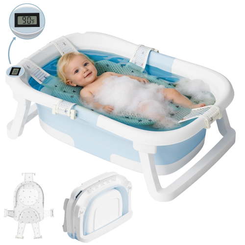 Tumajup Collapsible Baby Bathtub with Soft Cushion and Thermometer