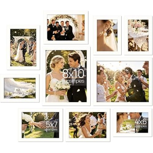 upsimples 10 Pack Picture Frames Collage Wall Decor for Mounting or Tabletop Display, Photo Gallery Frame Set for Family, Multi Sizes Including 8x10, 5x7, 4x6, White
