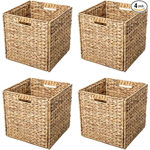 Trademark Innovations Foldable Hyacinth Storage Baskets with Iron Wire Frame (Set of 4)