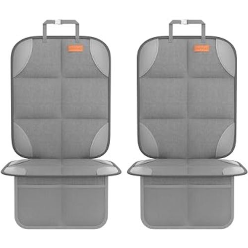 Car Seat Protector, Large Auto Protector for Child Seats with Thickest Padding and Non-Slip Backing Mesh Pockets for SUV, Sedan, Truck, Leather and Fabric - Black