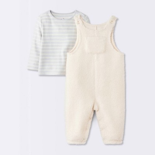 Baby Boys' 2pc Striped Long Sleeve T-Shirt and Boucle Overalls Set - Cloud Island™ Cream 6-9M